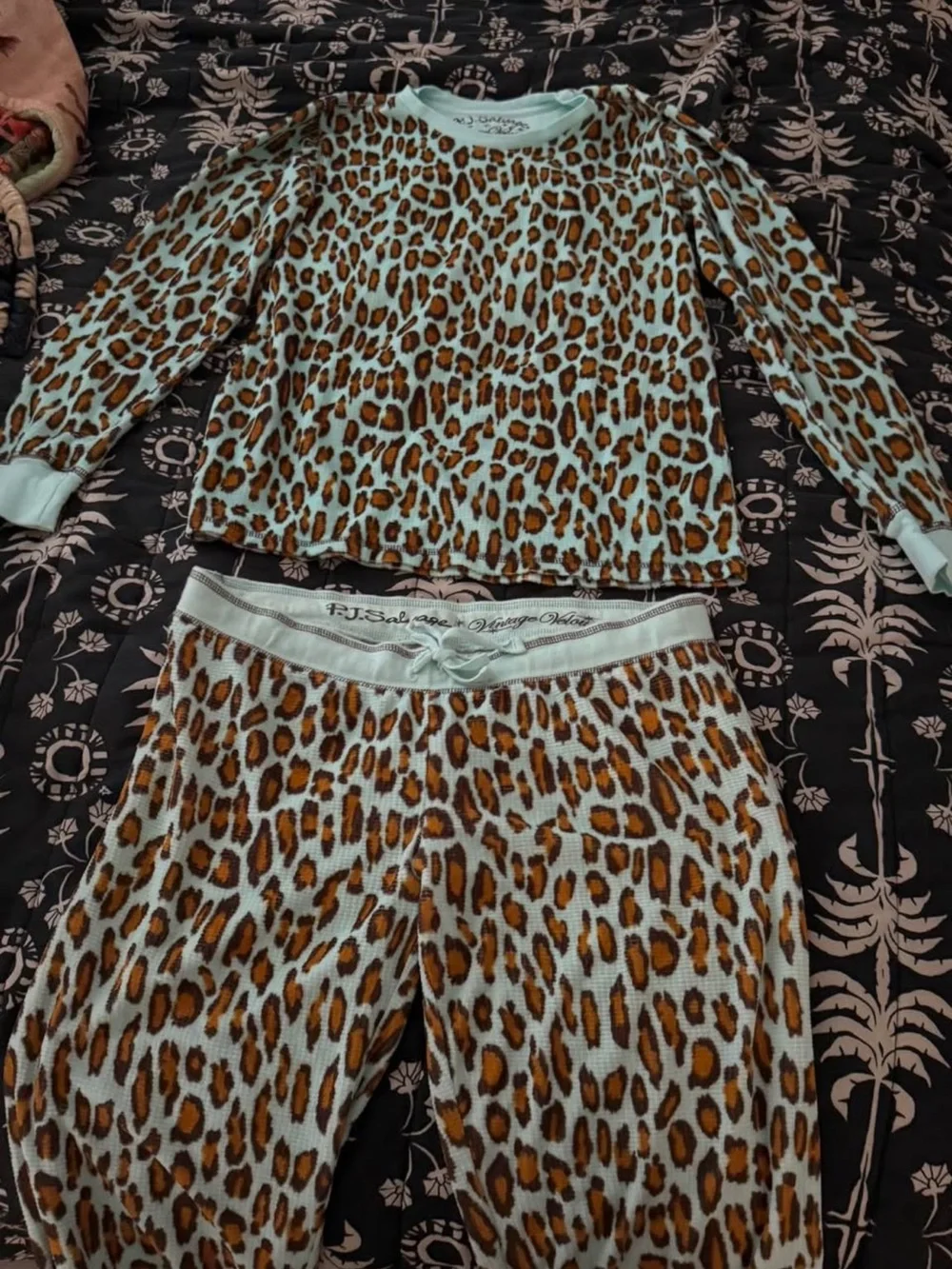 P.J. Salvage Leopard Print Pajama Set - Mint & Brown